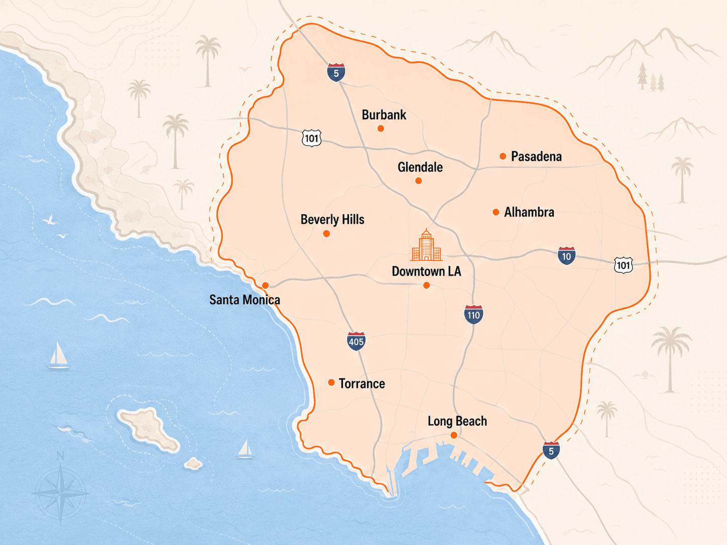 Map showing ViFenceUSA service areas across Los Angeles